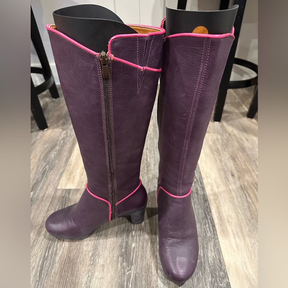 Tall Art Company boots - purple with pink piping detail